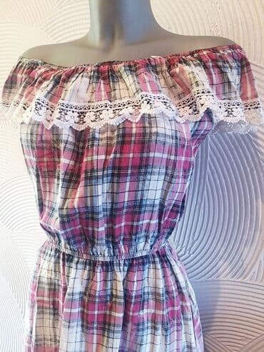 haljine elipsa: NOVA KARIRANA HALJINA M Prelepa nova haljina,off the shoulder Pazuh do — 3