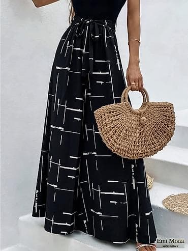 Pantalone: Ženske pantalone širokih nogavica duzina do poda. Visoki struk sa — 2