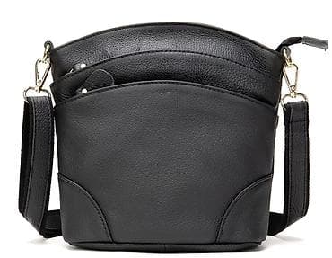 jakne sa dva lica: Crna kožna crossbody torba sa više rajsferšlusa - Materijal: meka — 1