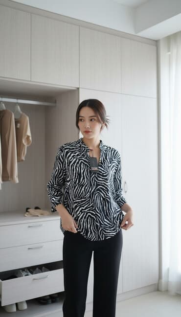 zenska kosulja i farmerke: Bluza HOBI sa zebra printom - Model: ženska bluza sa V-izrezom i — 1