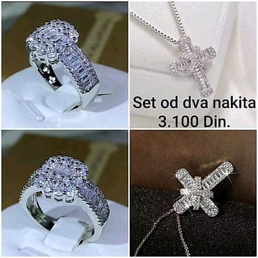 mindjuse uz uvo: Elegantni posrebreni set od dva nakita – prsten i ogrlica sa priveskom — 1