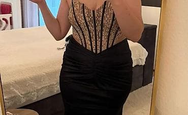 satevi: Elegantna večernja haljina – crna sirena kroja sa sjajnim korzet — 6