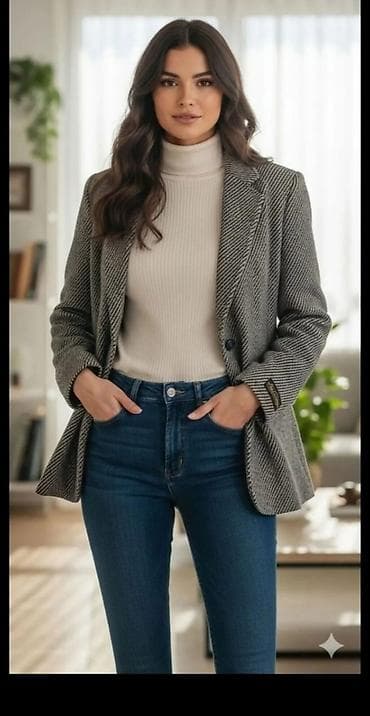 Sako - Blejzer: sivi, sa finom šarom riblje kosti; klasičan