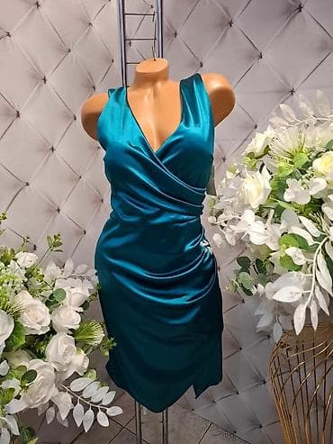 Haljine: Saten haljina midi dužine – elegantan model sa preklopom - Materijal — 4