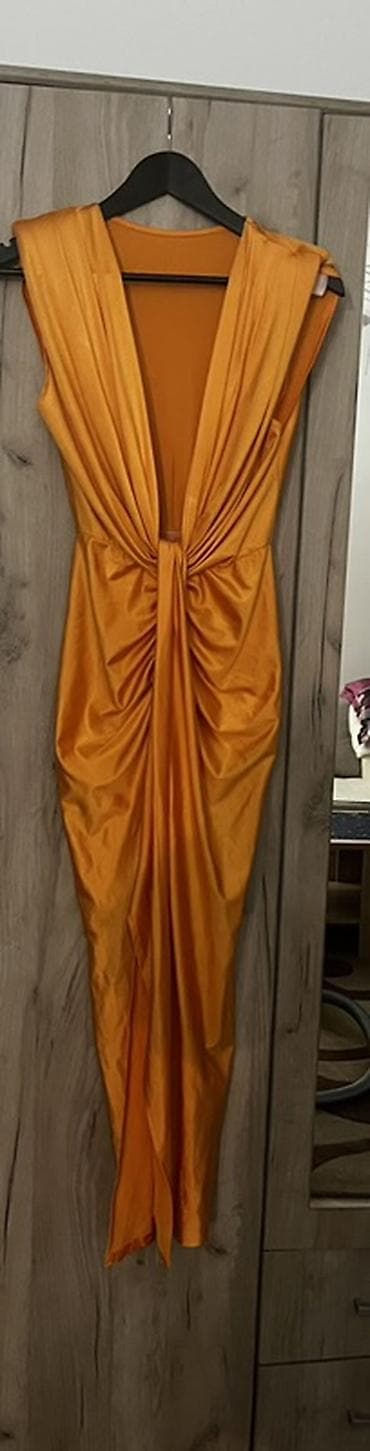svecane sandale ravne: Elegantna duga haljina u boji zrele narandže,jednom obucena - Model — 6