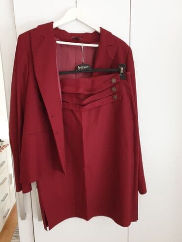 zenski kompleti pantalone i sako: Jednobojni, bоја - Bordo — 2