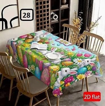 sobe za devojcice: Uskršnji stolnjak sa štampom zeka, jaja i prolećnog cveća - — 9