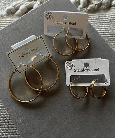 nakit od nerdjajuceg celika: Set zlatnih minđuša–alke od nerđajućeg čelika - Materijal: Stainless — 1