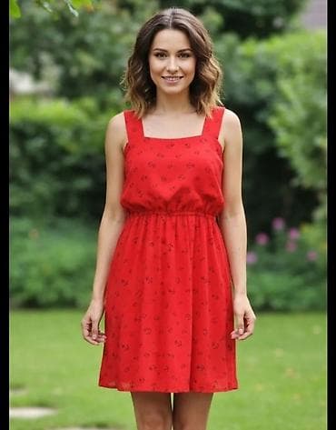 Crvena letnja haljina bez rukava - Kroj: A-linija, dužina iznad