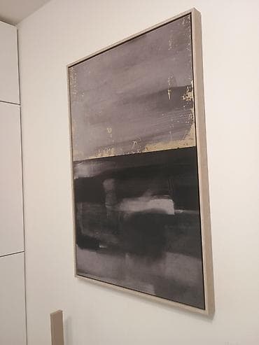 stilski namestaj prodaja: Apstraktna zidna slika u sivo‑crnoj paleti sa zlatnim akcentima - — 3