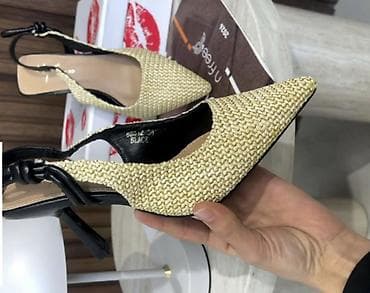 patike sa etiketom: Ženske slingback cipele sa potpeticom - Materijal gornjišta: pleteni — 1