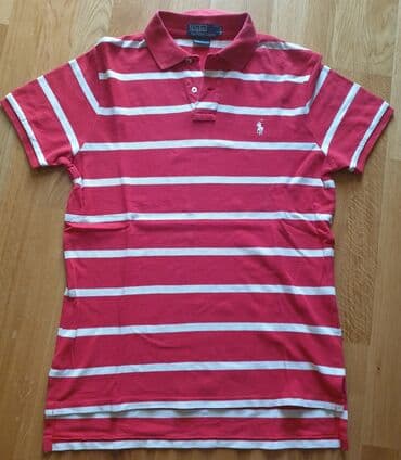 majice 50 godina: Polo by ralph lauren crvena majica, na bele strafte, sa kragnicom, m — 1