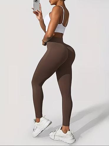 Trenerke: Bešavne sportske helanke – tamno braon - Visok struk sa jakim „tummy — 5