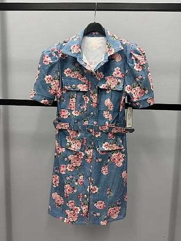 axis patike: Denim mini haljina sa floralnim printom ruža - Materijal: teksas sa — 3