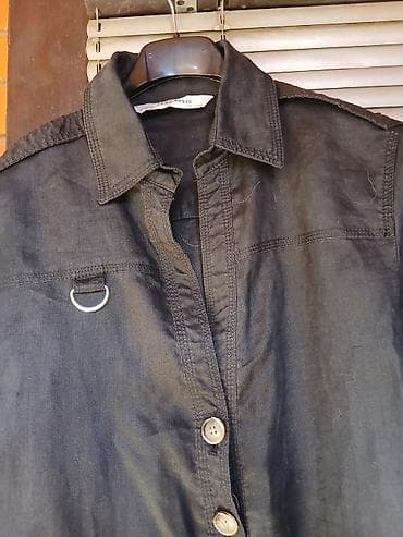 pull and bear belgrade: Crna tunika/košulja-haljina sa kragnom i poludugim rukavima. - — 5