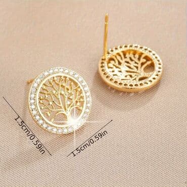 nakit six beograd: 💫Minđuše “Drvo života” – elegantne okrugle push-back (iglica sa leptir — 5