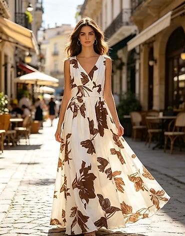 Duga letnja haljina sa cvetnim printom - Kroj: maxi dužina, široka i
