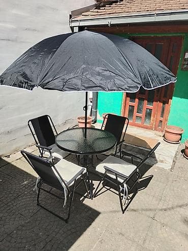 lounge stolice: Baštenski set – sto, 4 stolice i suncobran - Okrugli sto sa — 1