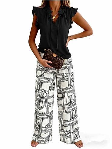 moje krpice kompleti: Komplet crna majica i široke pantalone crno/bele sa sarama. -Gornji — 5