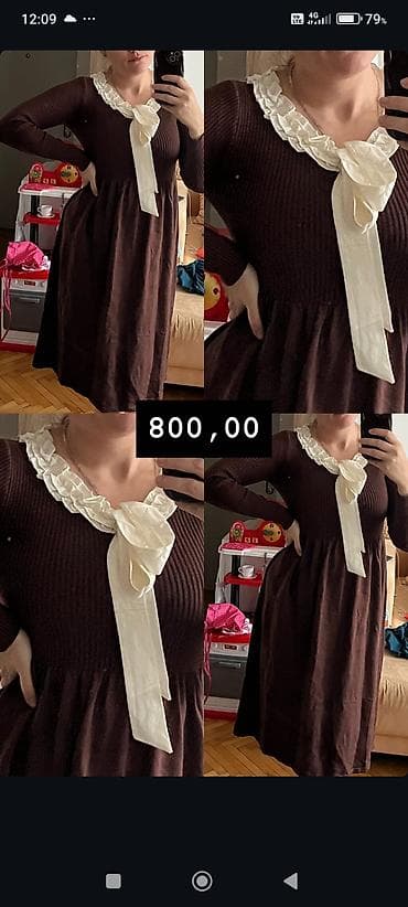 Haljina u braon boji sa krem detaljima - Model: midi dužina, A-kroj sa na lalafo.rs Haljina u braon boji sa krem detaljima - Model: midi dužina, A-kroj sa