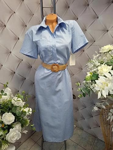 Košulja-haljina sa prugama - Kroj: klasična košulja-haljina, midi