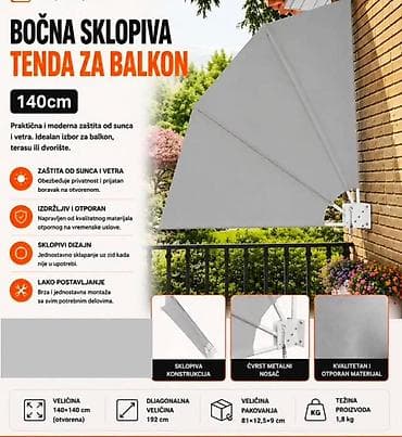 🏡 BOČNA SKLOPIVA TENDA ZA BALKON 140 cm – SIVA Uživajte u privatnosti na lalafo.rs 🏡 BOČNA SKLOPIVA TENDA ZA BALKON 140 cm – SIVA Uživajte u privatnosti
