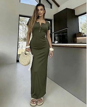 Haljine: ✅Ženska maxi haljina sa kratkim rukavima i dekorativnim dugmadima — 3