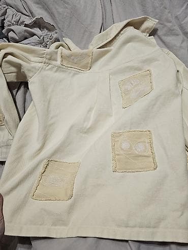 donji ves zrenjanin: ZARA teksas jakna/šaket u krem-bež boji. Model sa klasičnim kragnom i — 6