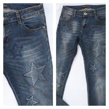 lanene pantalone lidl: NOVE ONE LOVE ZVEZDASTE M Nove uske farke sa elastinom,M STRUK — 1