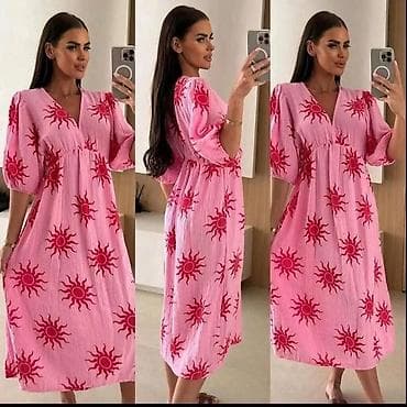 Women's Clothing: Letnja midi haljina sa printom sunca - Kroj: A-linija, lagano nabrana — 2