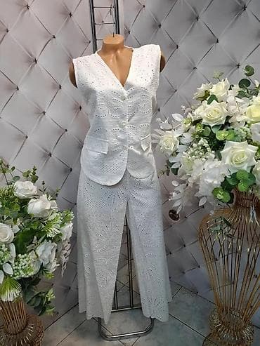 ps kombinezoni 2022: Damski komplet bez rukava – prsluk i pantalone od pamučne čipke — 2