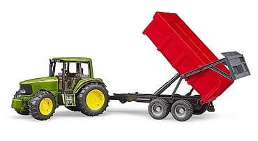 šlauf sa krovom: Bruder Traktor John Deere 6920 sa crvenom prikolicom (razmera 1:16) — 3