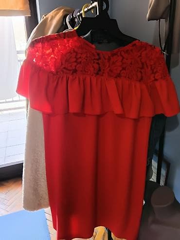 bluze svecane: Crvena haljina sa čipkom i karnerom - Elegantna koktel/večernja — 6