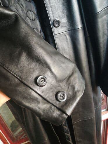 Sweatpants: Dugi kožni kaput – crni - Materijal: prirodna koža, glatka i meka na — 3