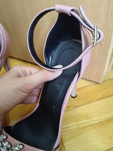 patike na lepljenje: Elegantne ženske sandale sa visokom štiklom - Boja: puder roze - — 5