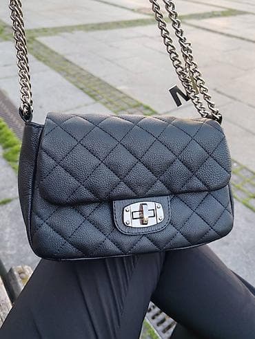 kozne torbe mona: Ženska crna torba preko ramena – MONA - Model: klasična štepana — 1