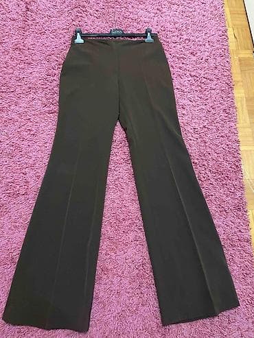pantalone push up: Elegantne ženske pantalone – braon - Kroj: niski struk, široke — 3