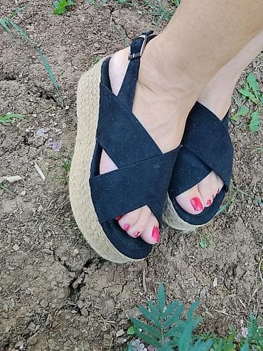 jordanke patike: Ženske platform sandale sa pertlama od jute - Boja gornjišta: crna - — 1
