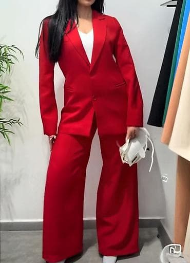 zara pantalone sa visokim strukom: Ženski elegantni komplet – sako i pantalone širokih nogavica. - — 1