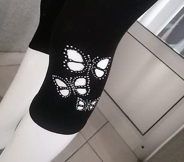 patike nove: Ženske 3/4 helanke – crne, sa dekoracijom leptirića - Dužina: do — 3