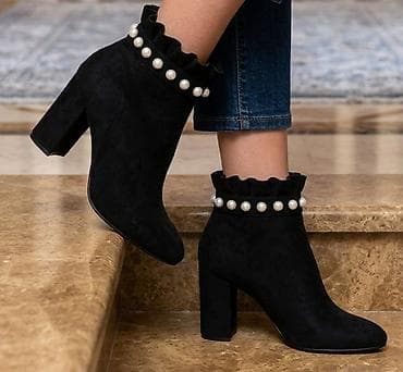 Elegantne ženske gležnjače – crne, sa visokim blok potpeticama i