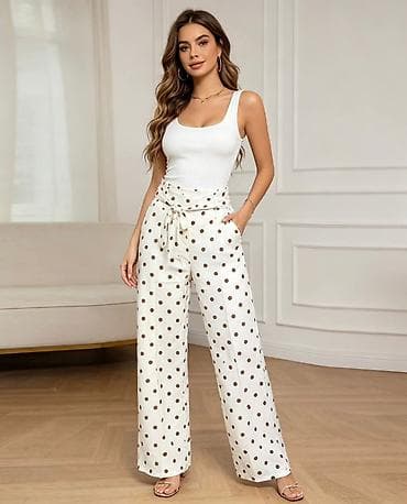 pantalone za punije dame: Pantalone širokog kroja sa tufnama. - Visok struk,široke nogavice za — 2