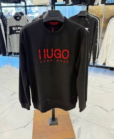 duks i kozna jakna: HUGO BOSS muški duks – model sa okruglim izrezom - Boje: crna i bela — 1