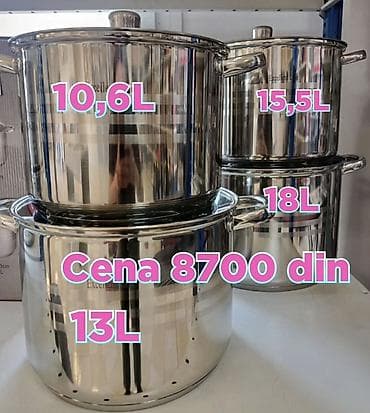 Set od nerđajućeg čelika – veliki lonci sa poklopcima, različitih