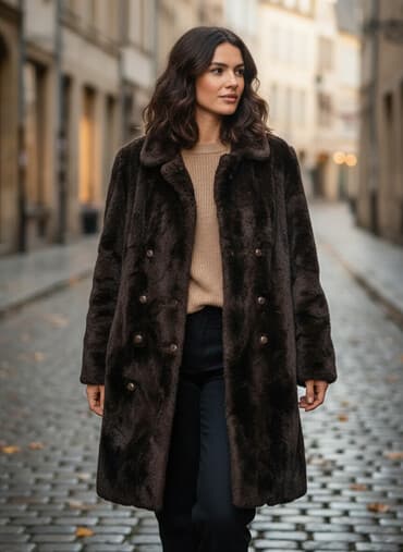 haljine sa visnjama: Sa postavom, Veštačko krzno, bоја - Braon — 1