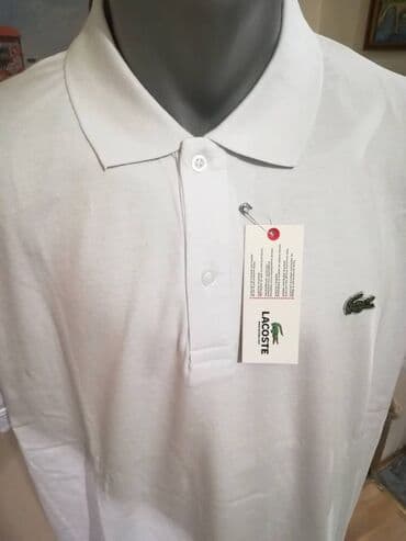pantalone za punije: Nova muska pamucna markirana majica sa kragnom Lacoste Bela 4XL 5XL — 2