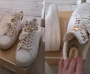 easy patike: Michael Kors ženske patike – bela koža, ukrasne zlatne zvezde - — 1