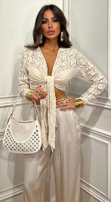 tiffany bluze 2022: Ženska čipkana bluza na vezivanje sprijeda – dugi rukavi 1750 din — 4