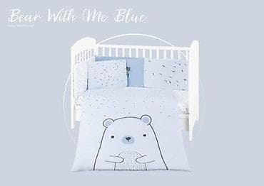 KikkaBoo posteljina sa ogradicom Bear with Me blue – set od 6 delova