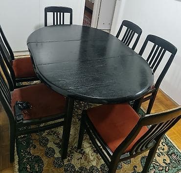 barski sto: Prodajem sto u kompletu sa 6 stolica. Sto moze da se produži umetanjem — 4